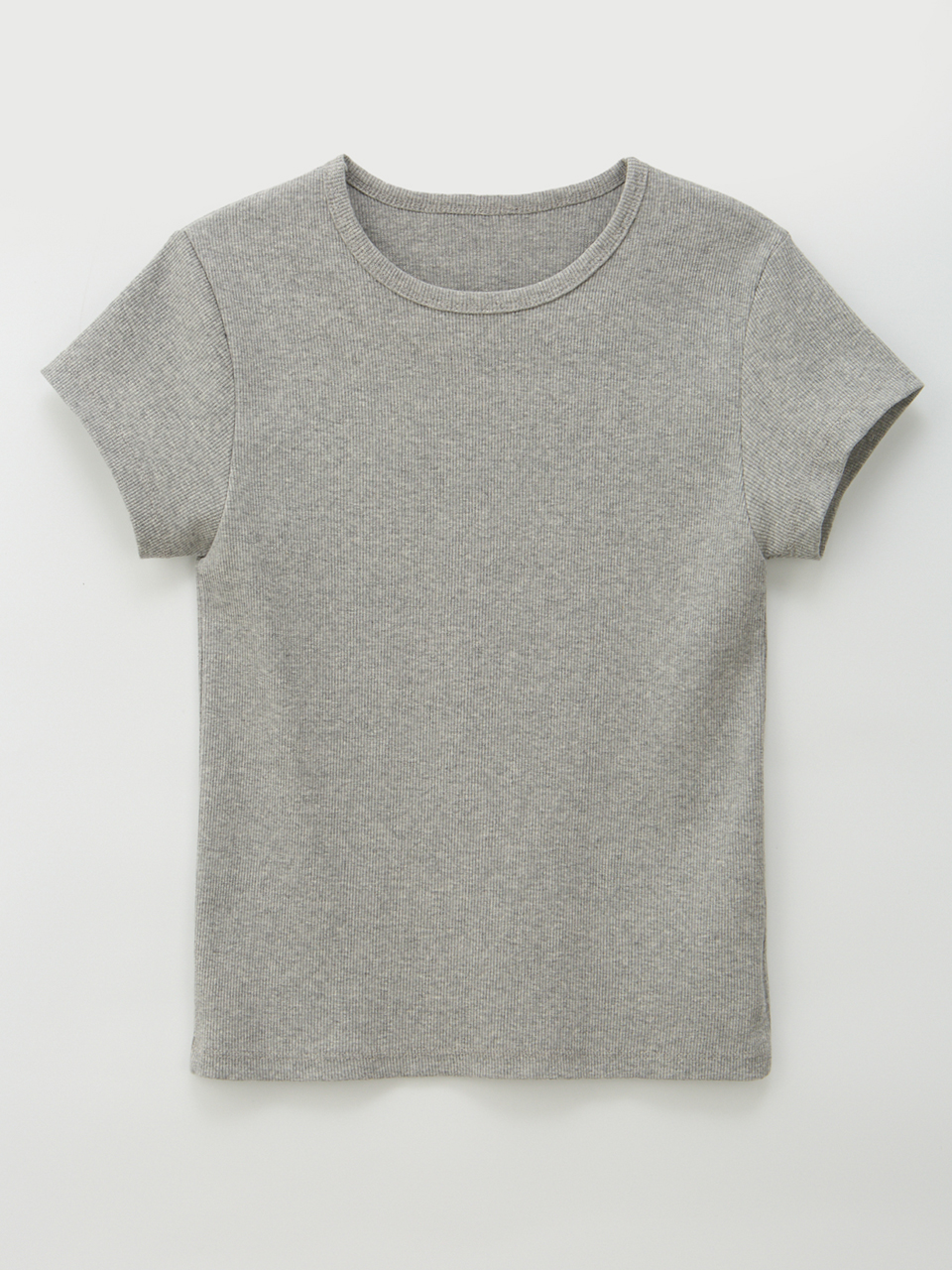 BASIC RIBBED HALF SLEEVES T-SHIRT_GREY