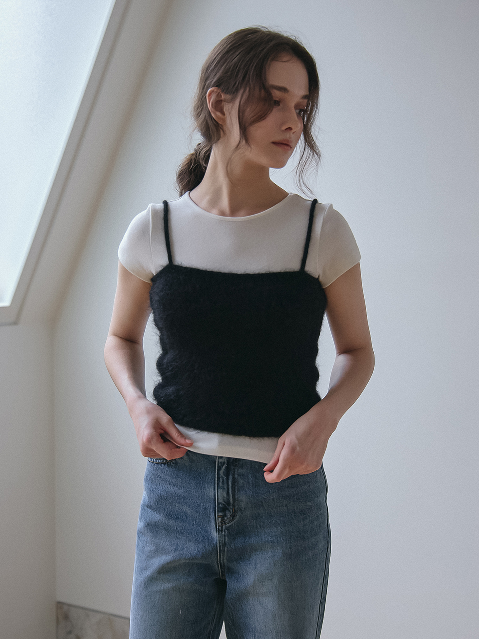 (REFURB) 60% BABY RIB HALF SLEEVES T-SHIRT_IVORY