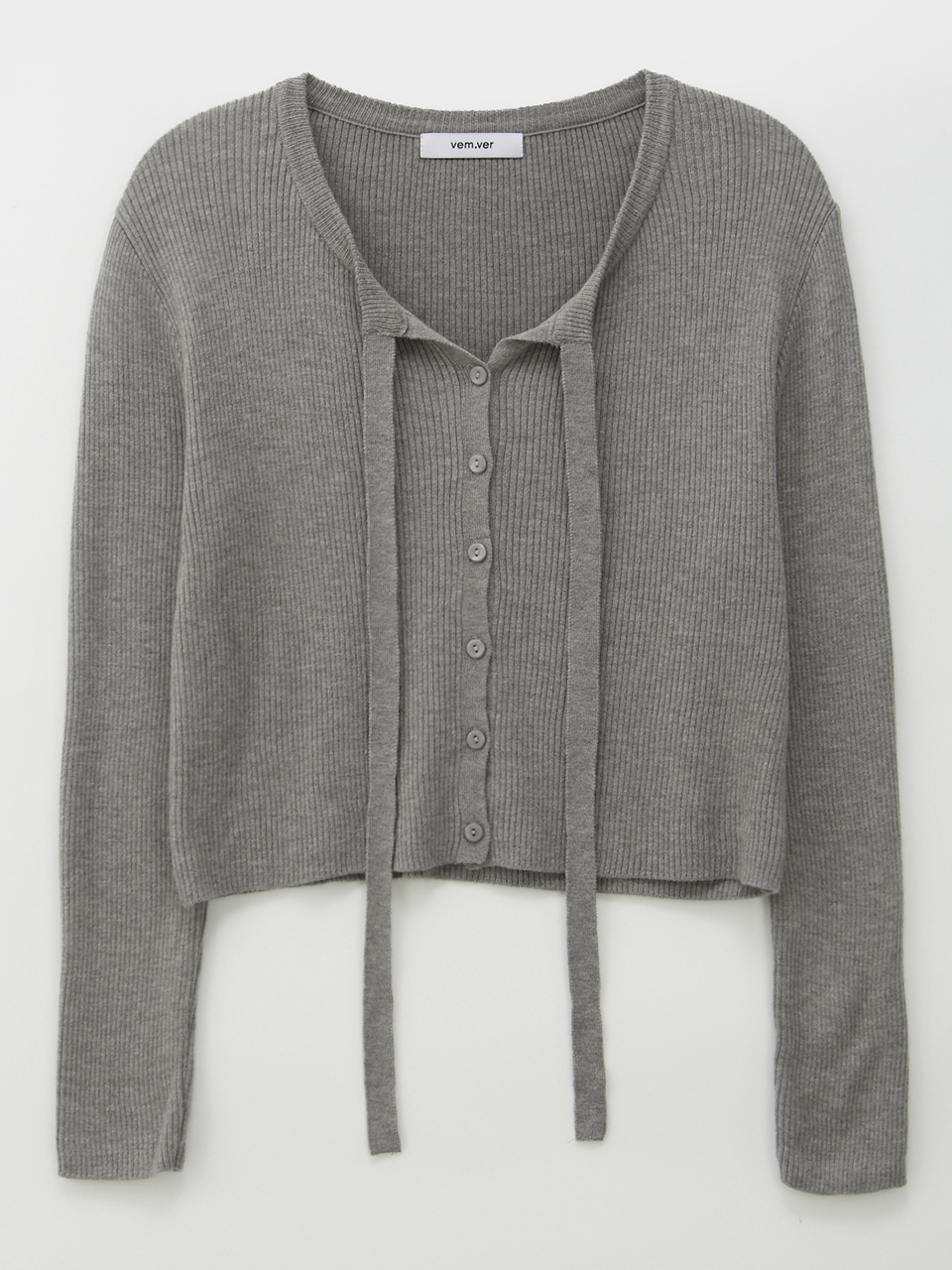 RIBBON TIE KNIT CARDIGAN_GREY
