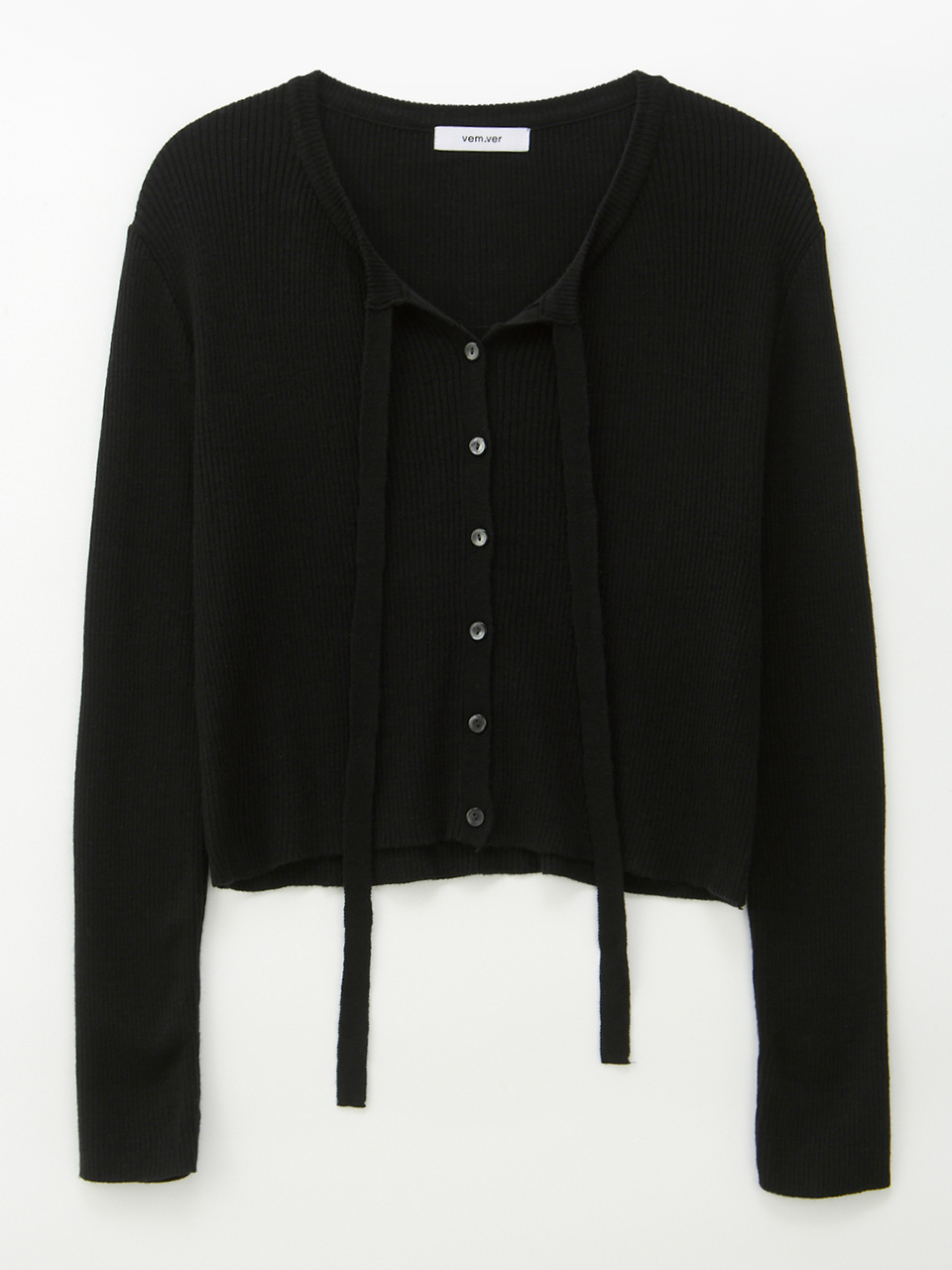 RIBBON TIE KNIT CARDIGAN_BLACK