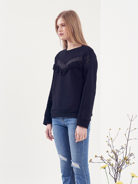LACE BLOCKING SWEATSHIRT_BLACK