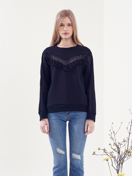 LACE BLOCKING SWEATSHIRT_BLACK