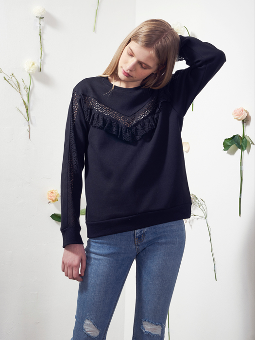 LACE BLOCKING SWEATSHIRT_BLACK