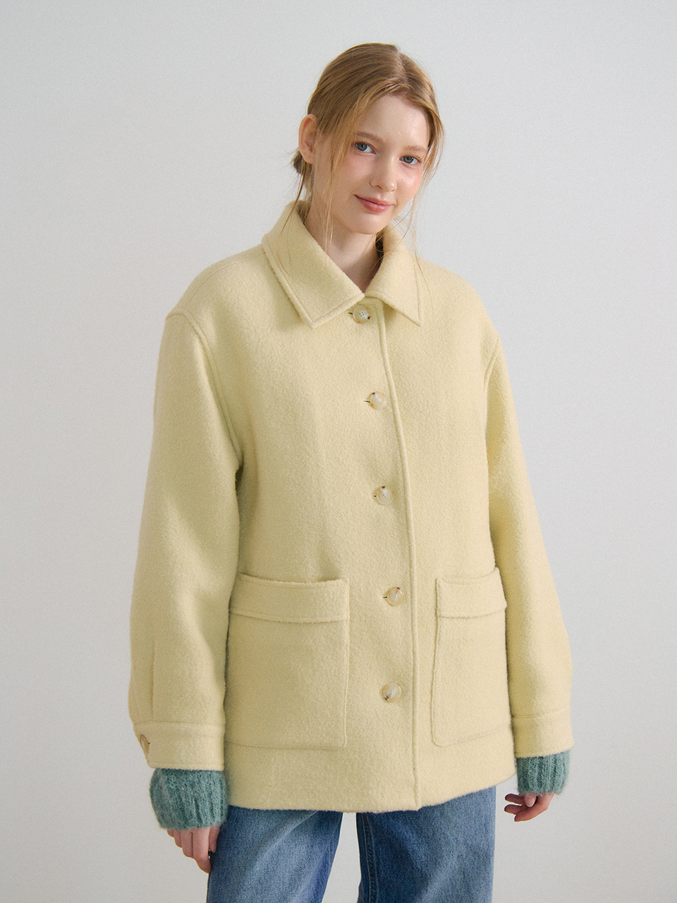 WOOL BOUCLE HALF COAT_BUTTER