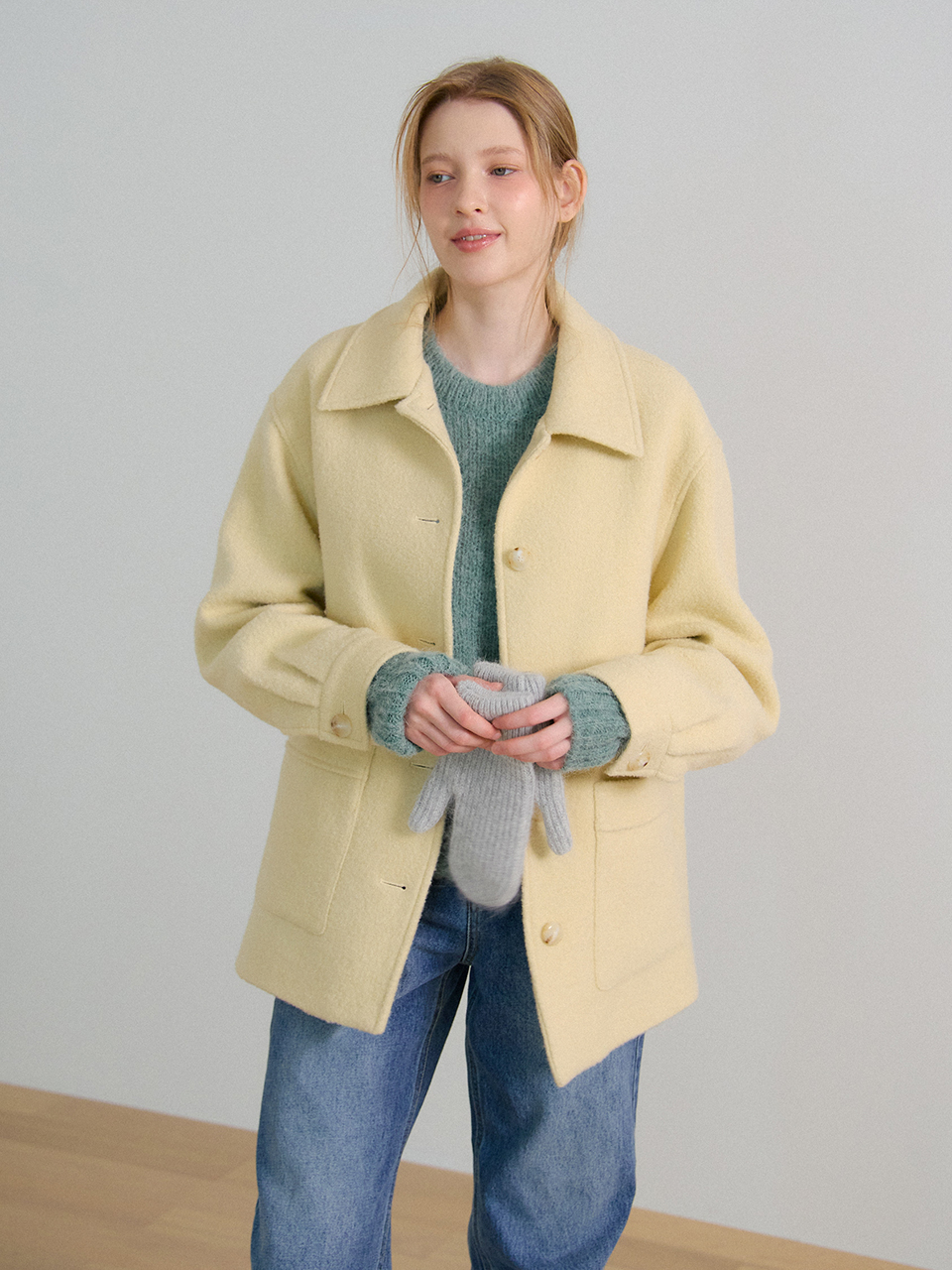 WOOL BOUCLE HALF COAT_BUTTER