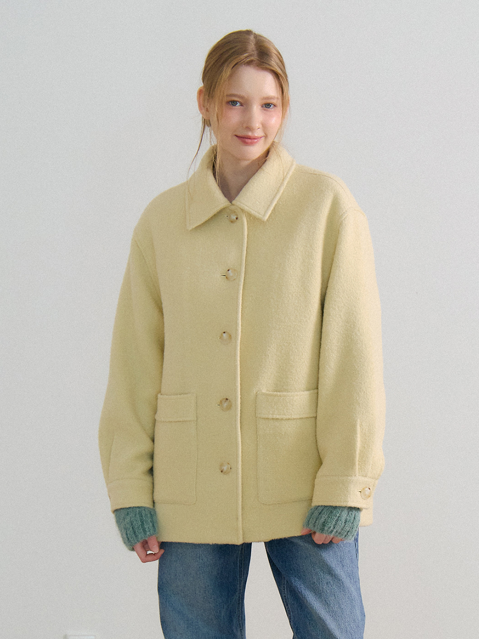 WOOL BOUCLE HALF COAT_BUTTER