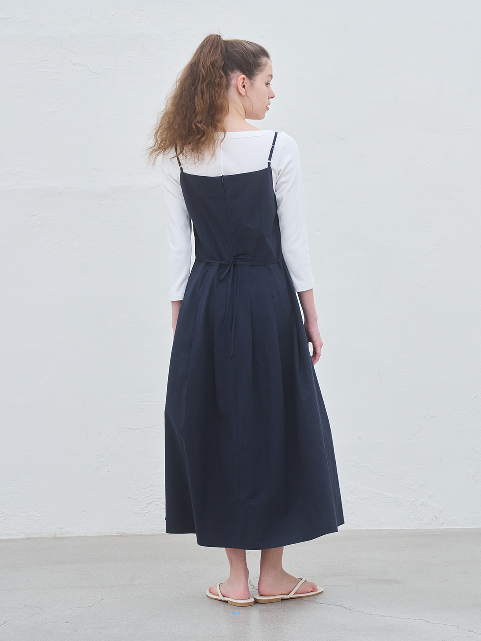 PLEATS CAMI MAXI DRESS_NAVY