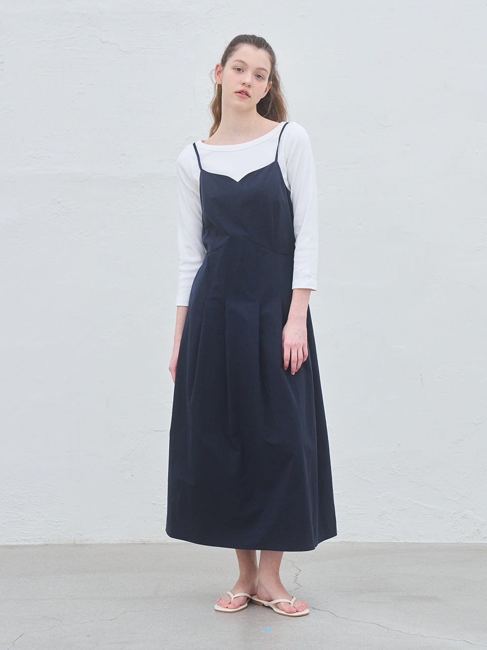 PLEATS CAMI MAXI DRESS_NAVY