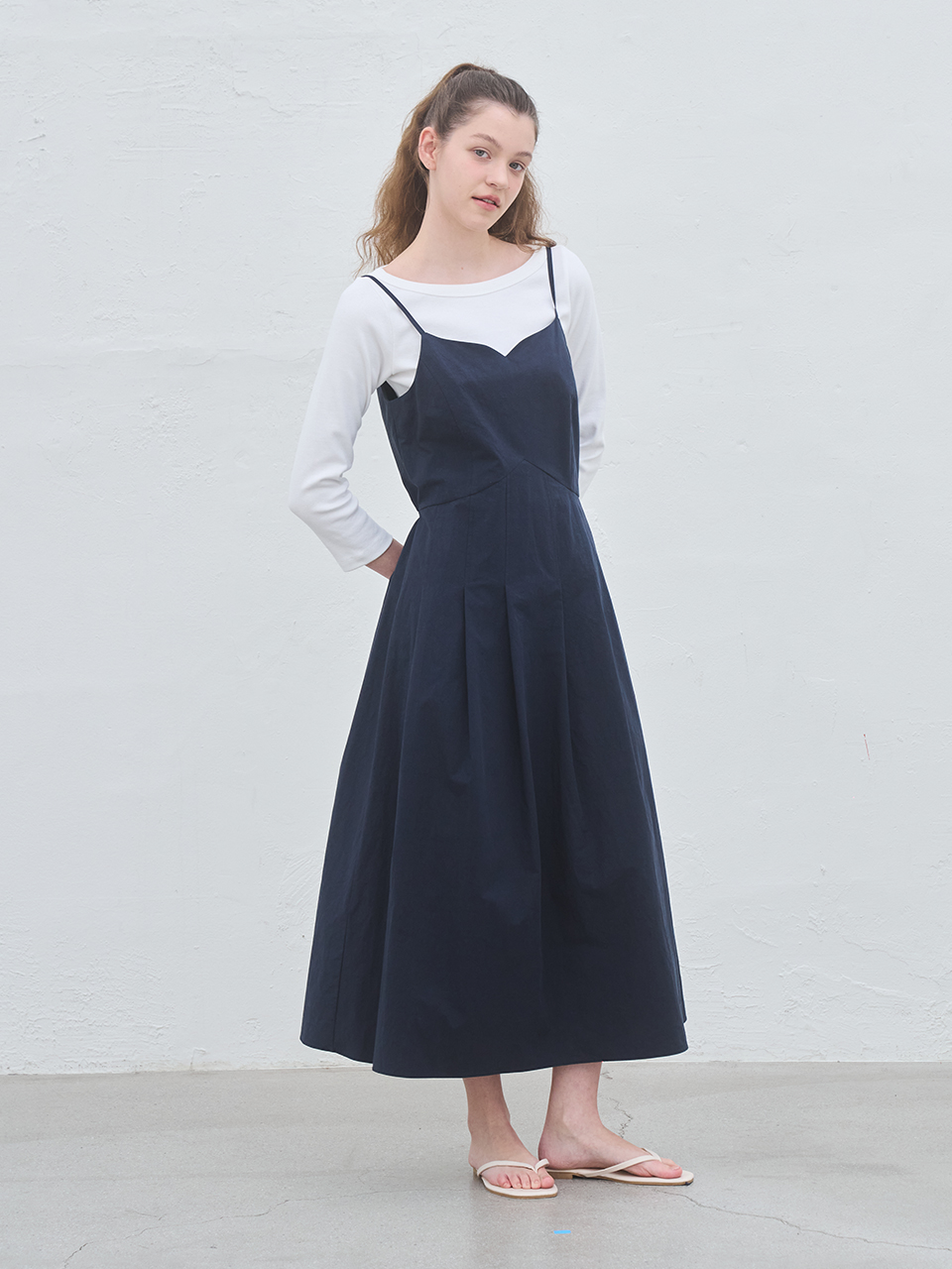 PLEATS CAMI MAXI DRESS_NAVY