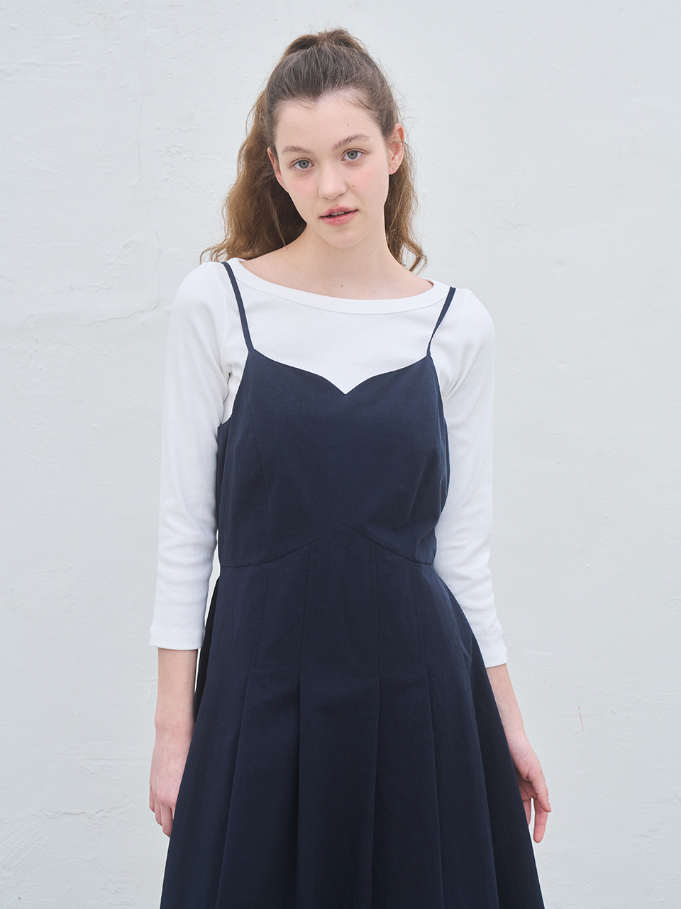 PLEATS CAMI MAXI DRESS_NAVY