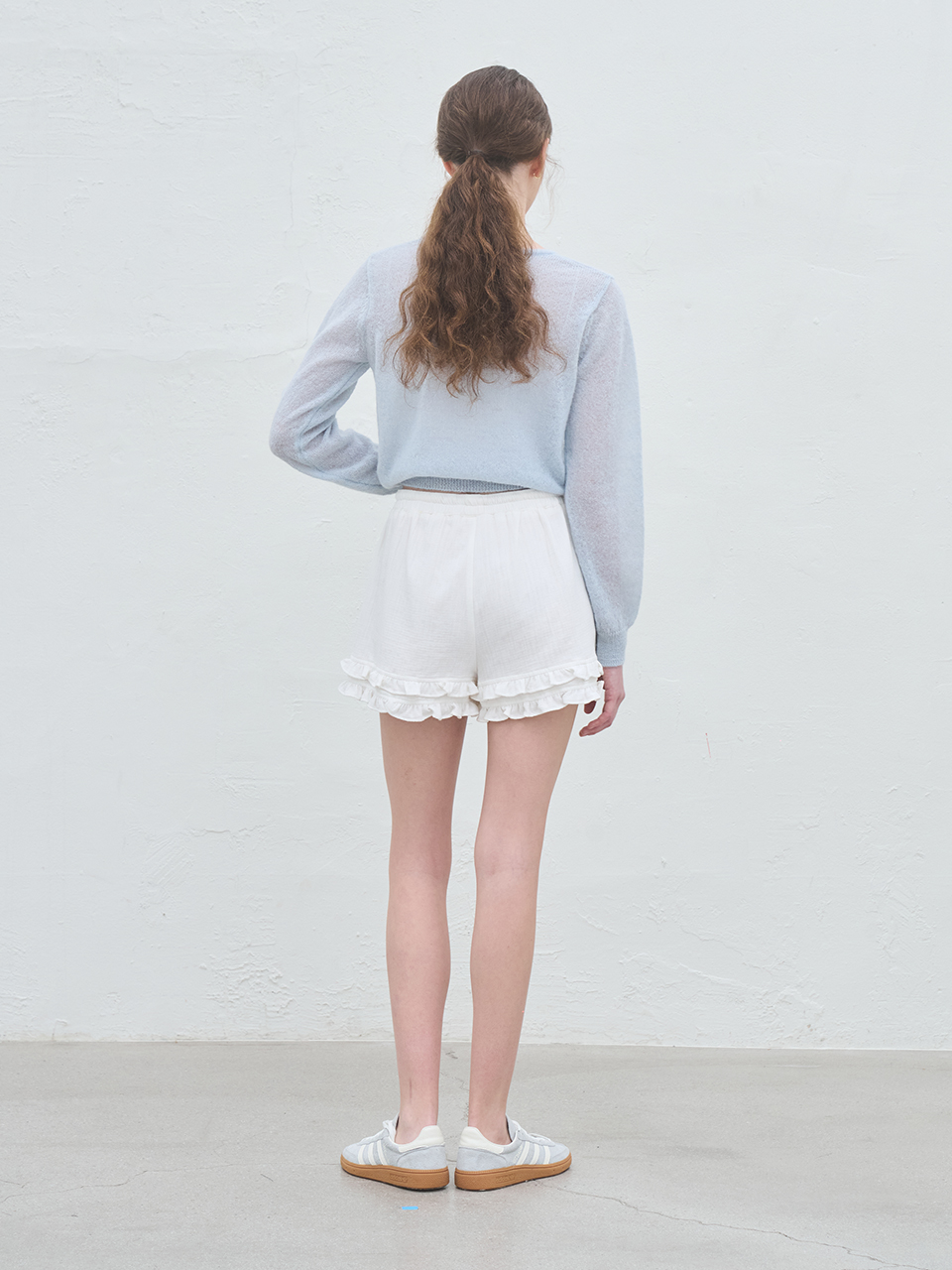 RUFFLE POINT COTTON SHORTS_WHITE