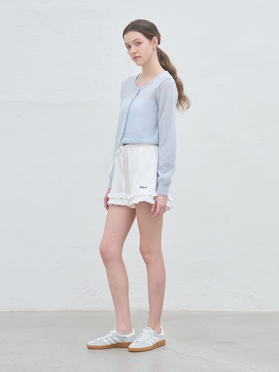 RUFFLE POINT COTTON SHORTS_WHITE