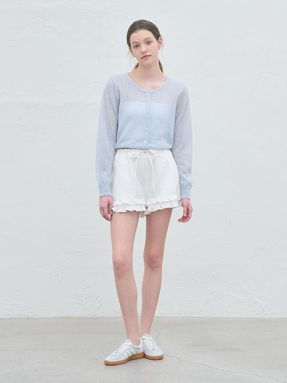 RUFFLE POINT COTTON SHORTS_WHITE