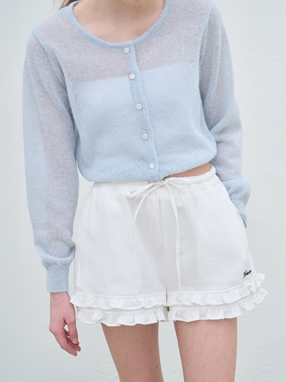RUFFLE POINT COTTON SHORTS_WHITE