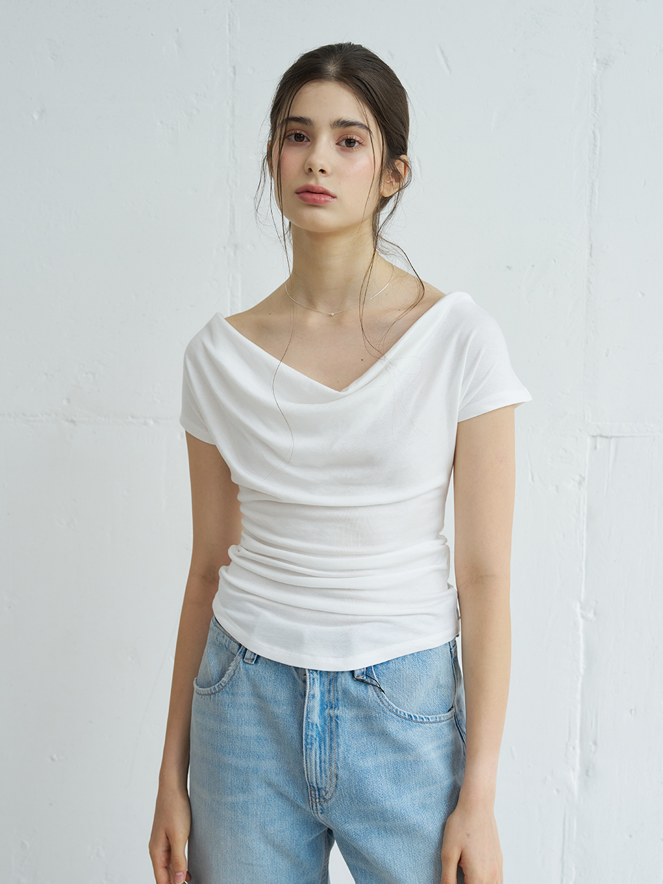 DRAPED HALF SLEEVES T-SHIRT_3COLOR