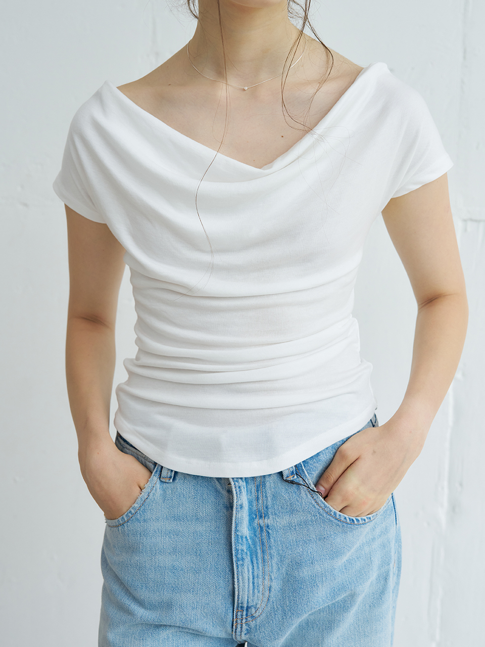 DRAPED HALF SLEEVES T-SHIRT_3COLOR