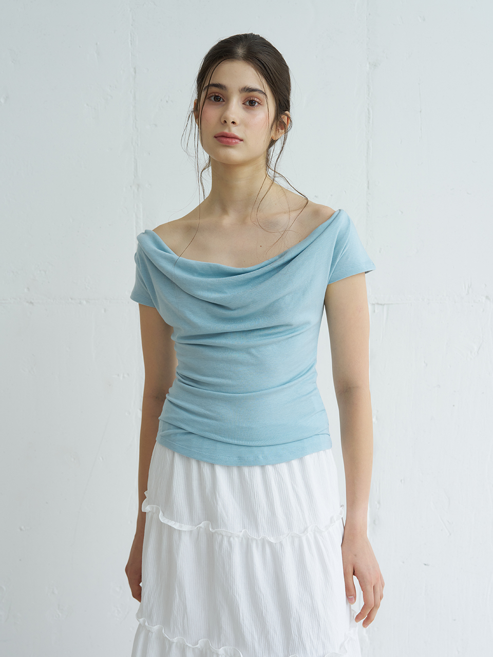 DRAPED HALF SLEEVES T-SHIRT_3COLOR