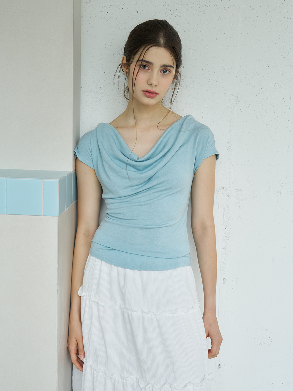 DRAPED HALF SLEEVES T-SHIRT_3COLOR