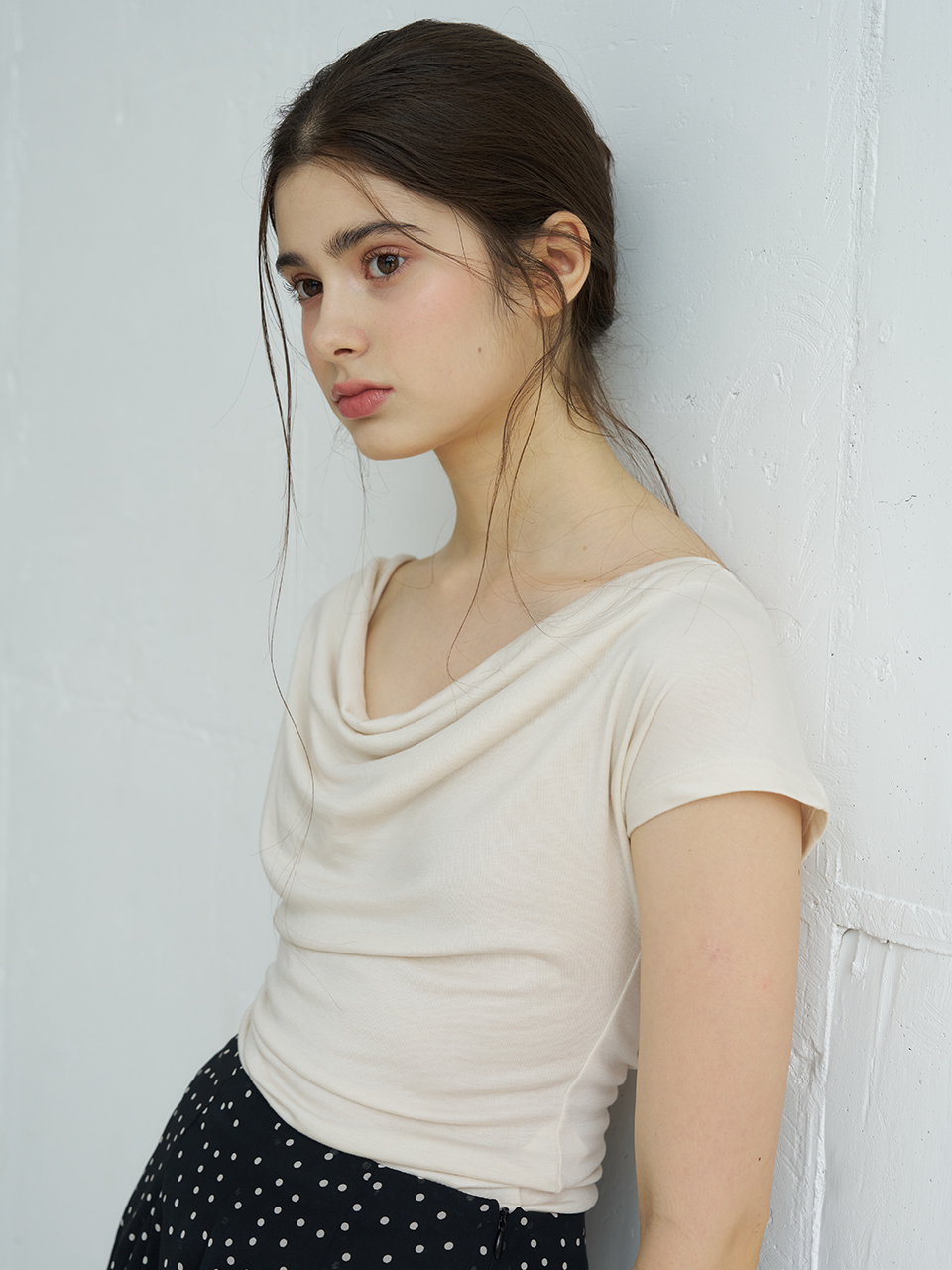 DRAPED HALF SLEEVES T-SHIRT_3COLOR