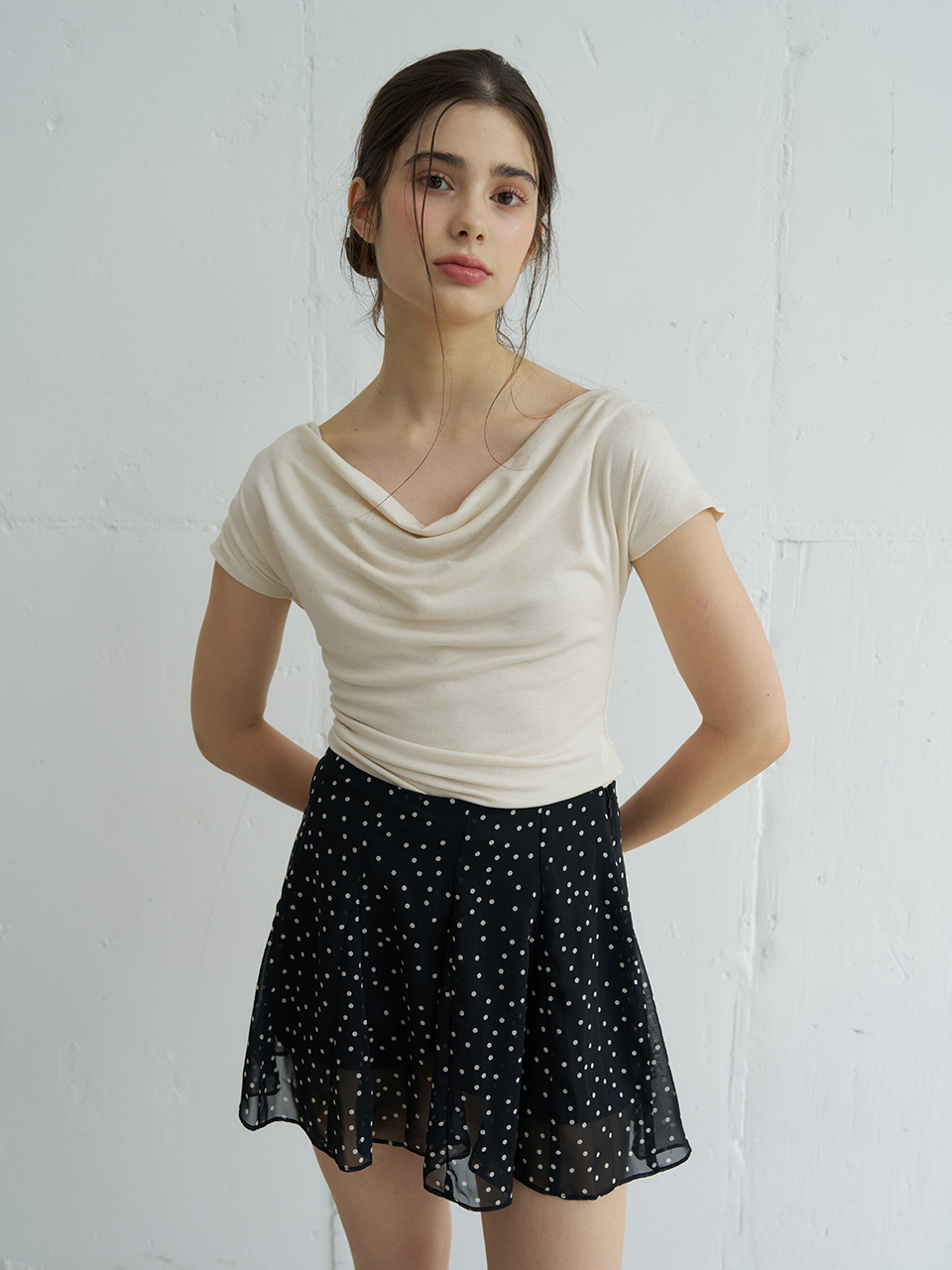 DRAPED HALF SLEEVES T-SHIRT_3COLOR