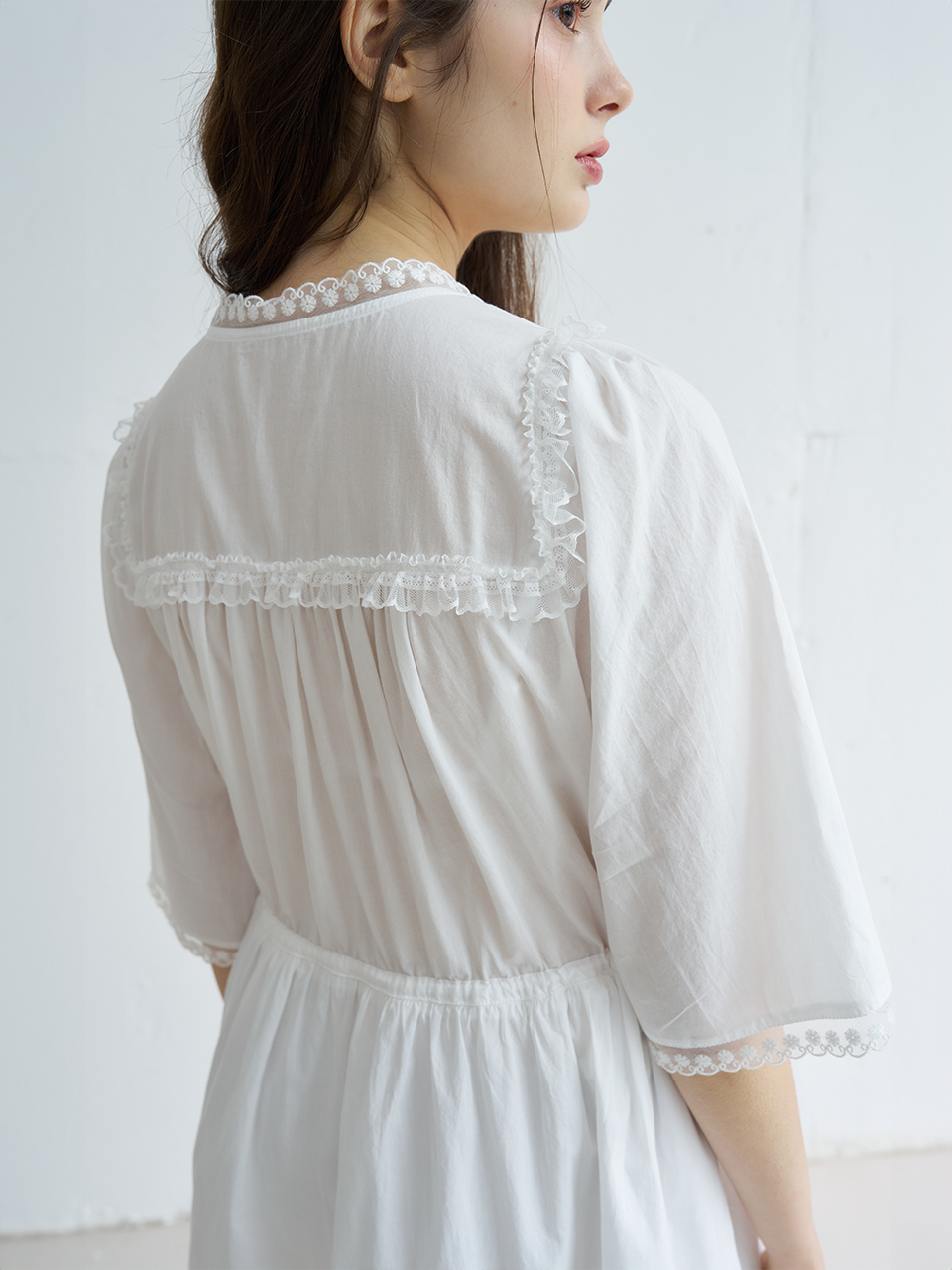 DIANA LACE TRIM COTTON DRESS_WHITE