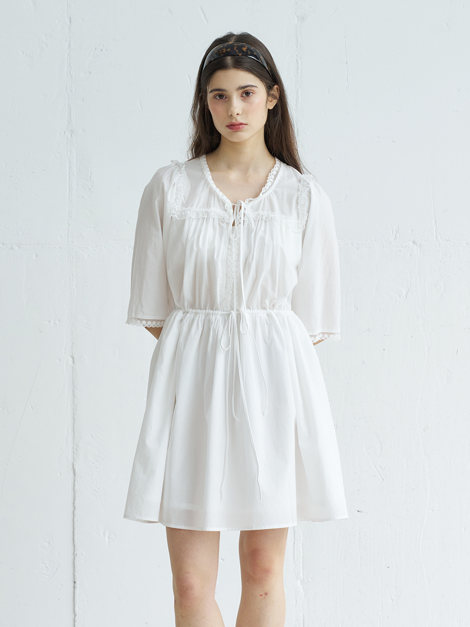 DIANA LACE TRIM COTTON DRESS_WHITE