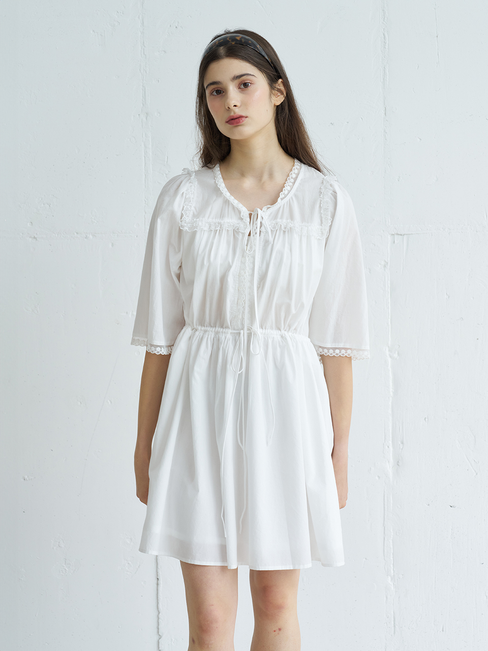 DIANA LACE TRIM COTTON DRESS_WHITE