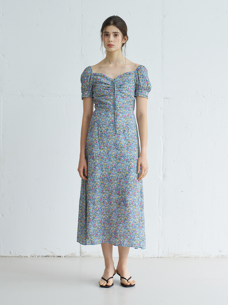 SUSHA HEART NECK FLORAL MIDI ONEPIECE_BLUE