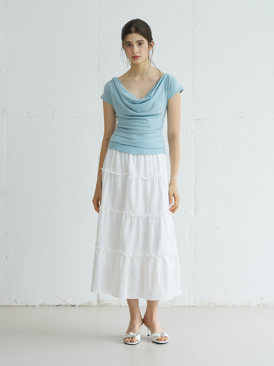 MELLY STRIPE TIERED MAXI SKIRT_WHITE