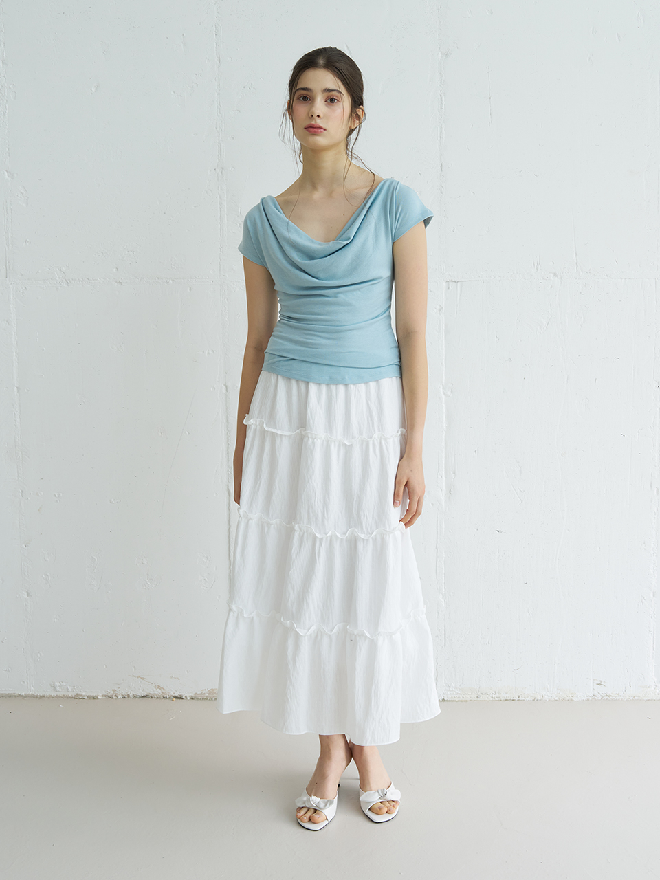 MELLY STRIPE TIERED MAXI SKIRT_WHITE