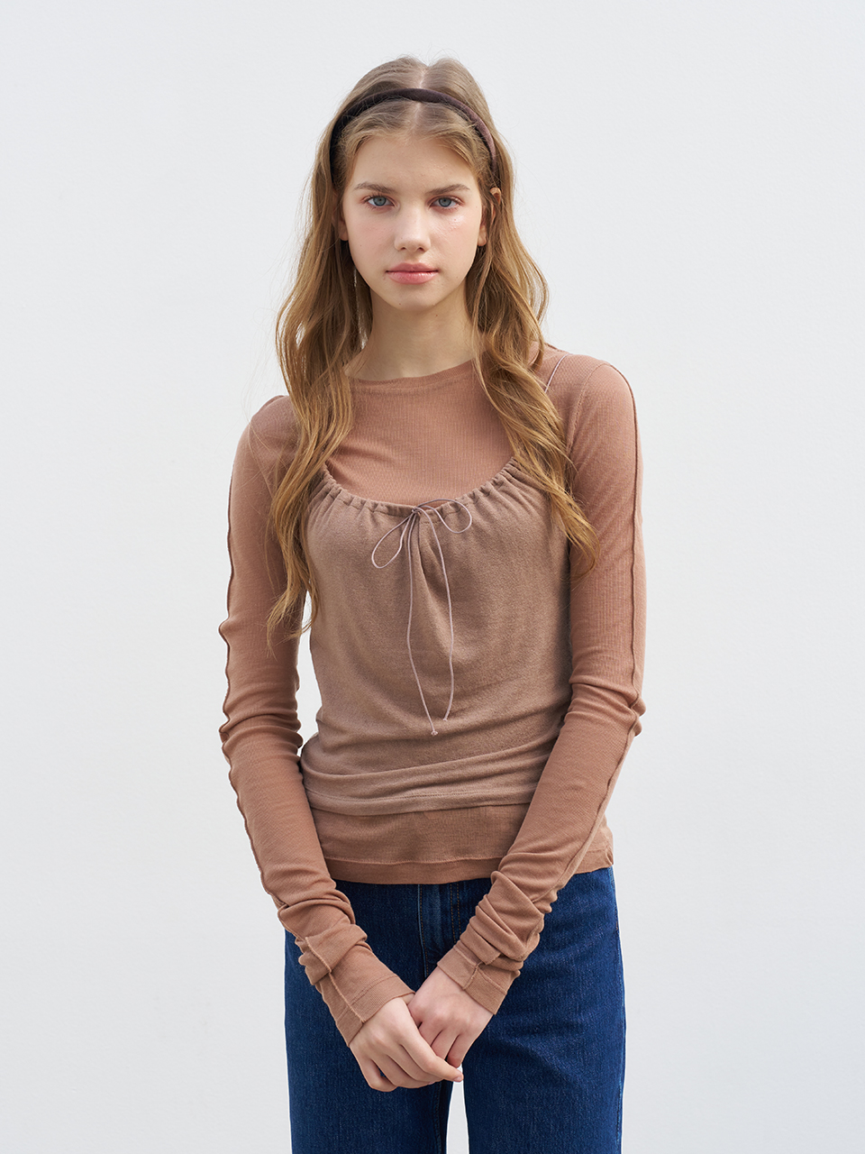 TENCEL LINE T-SHIRT_BROWN