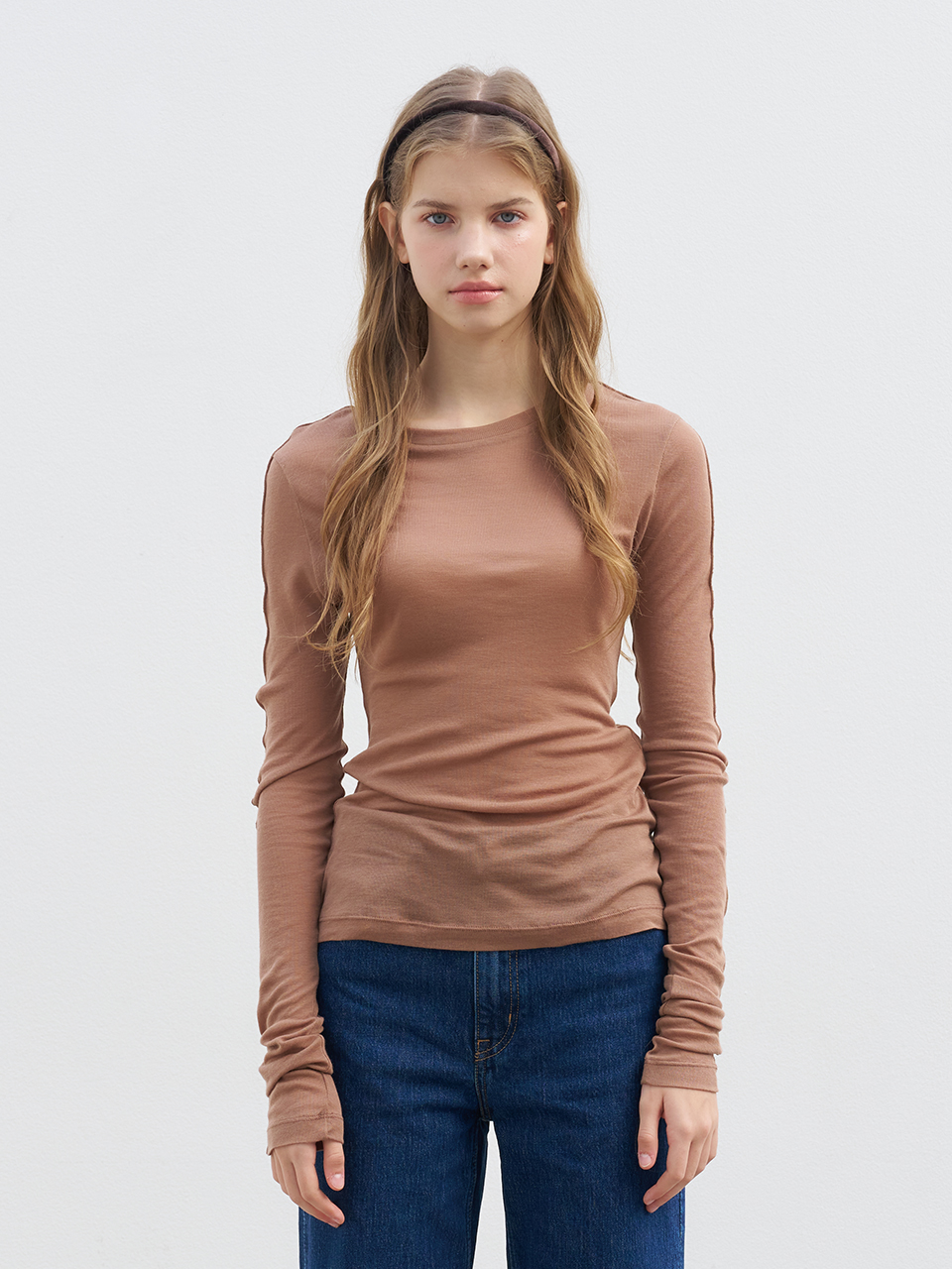 TENCEL LINE T-SHIRT_BROWN