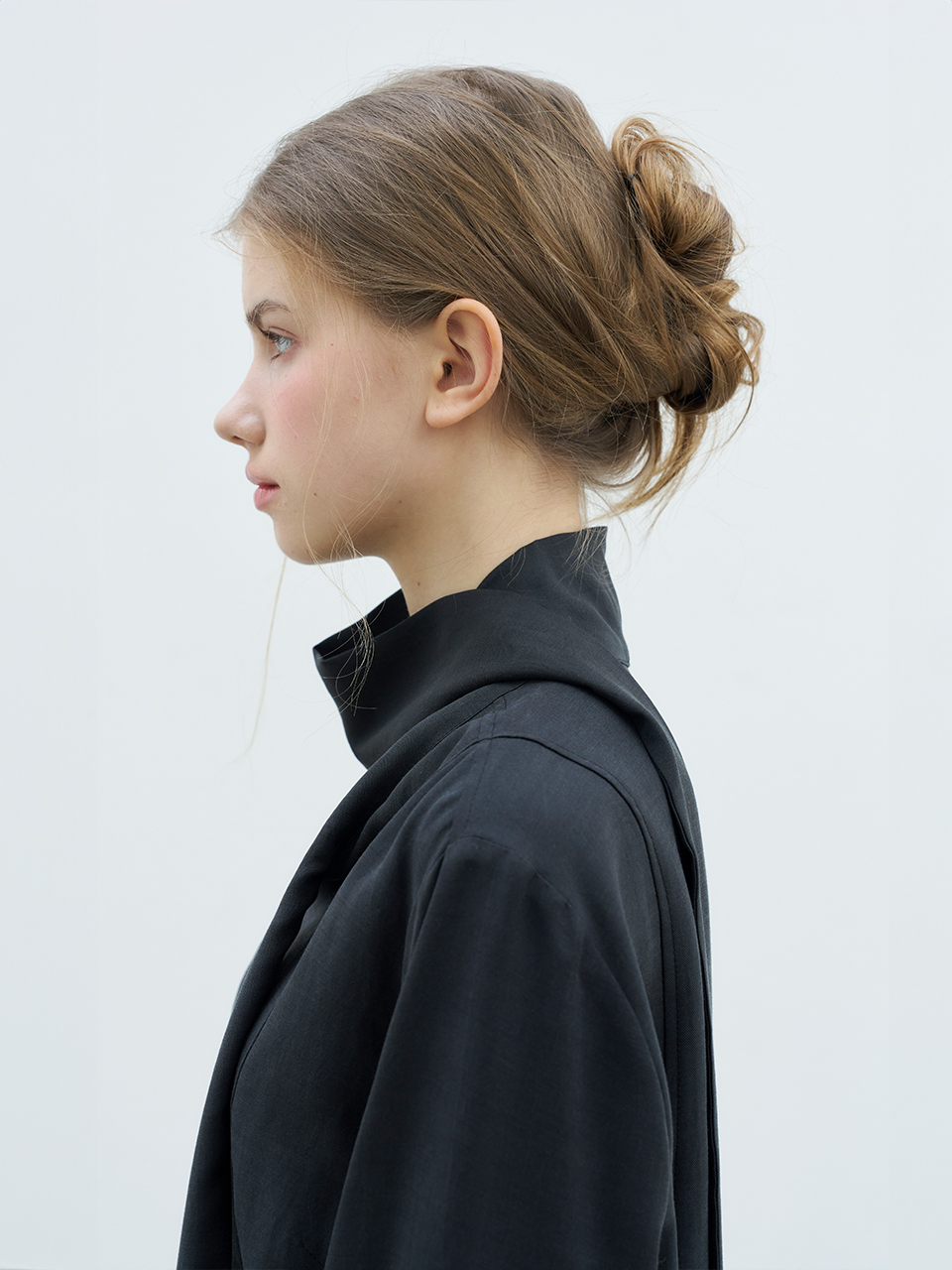 LONG SLEEVE TIE BLOUSE_CHARCOAL
