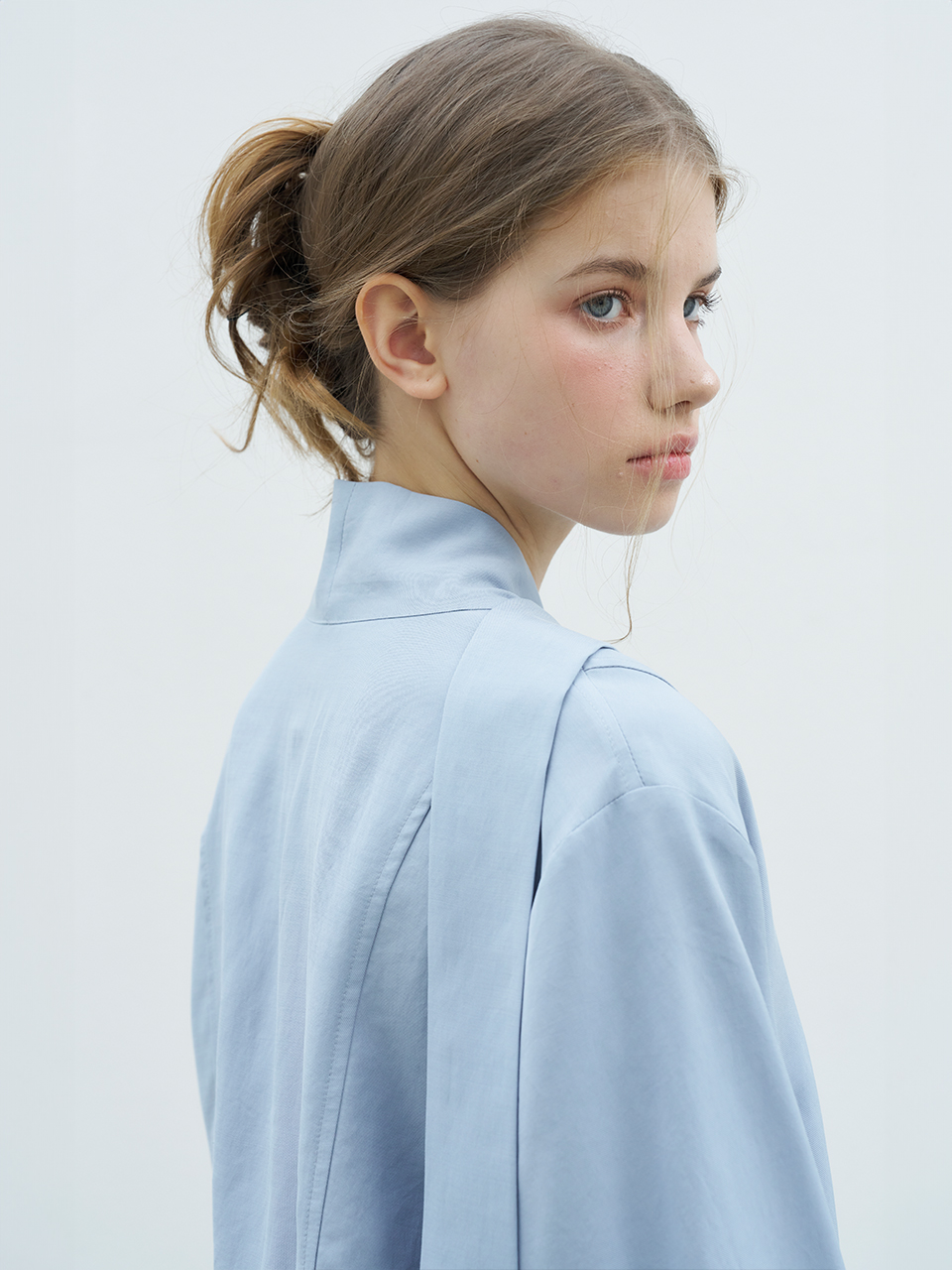 LONG SLEEVE TIE BLOUSE_SKY BLUE