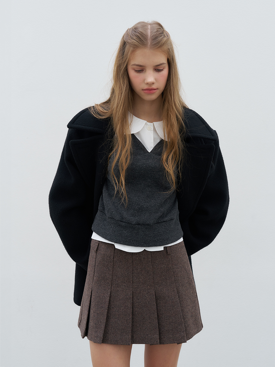 PLEATS MINI SKIRT_BROWN