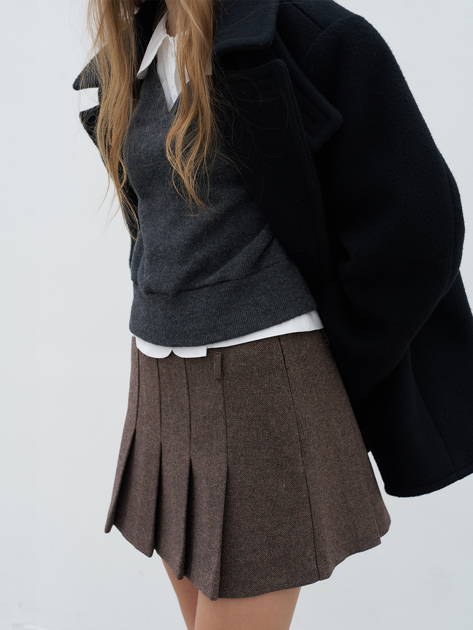PLEATS MINI SKIRT_BROWN