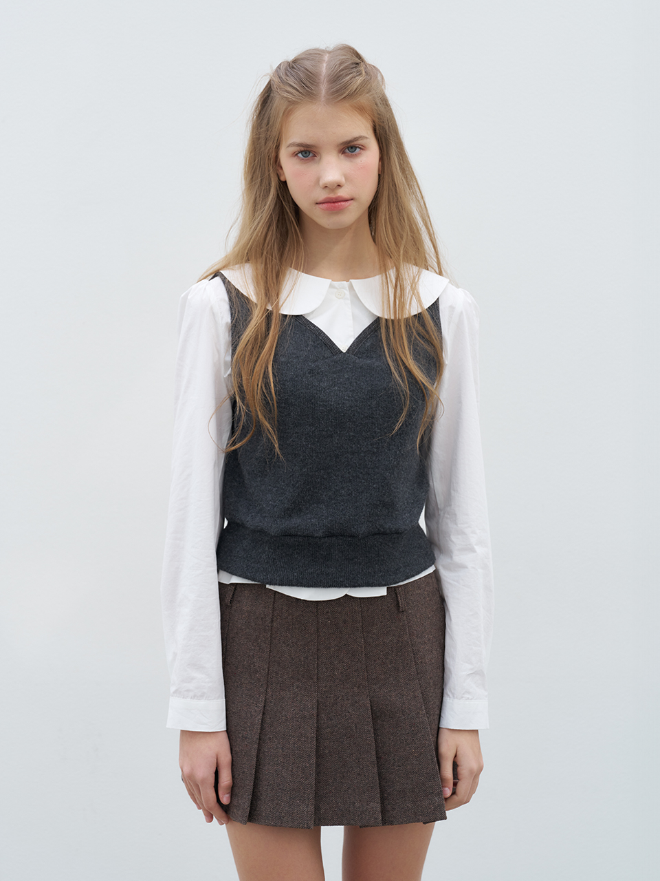 PLEATS MINI SKIRT_BROWN