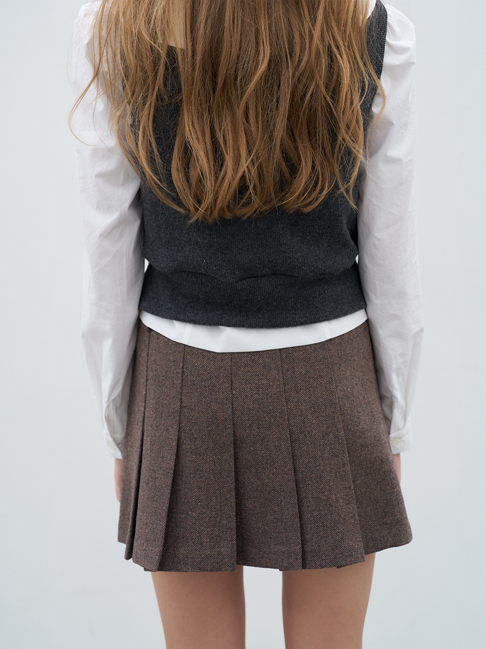 PLEATS MINI SKIRT_BROWN