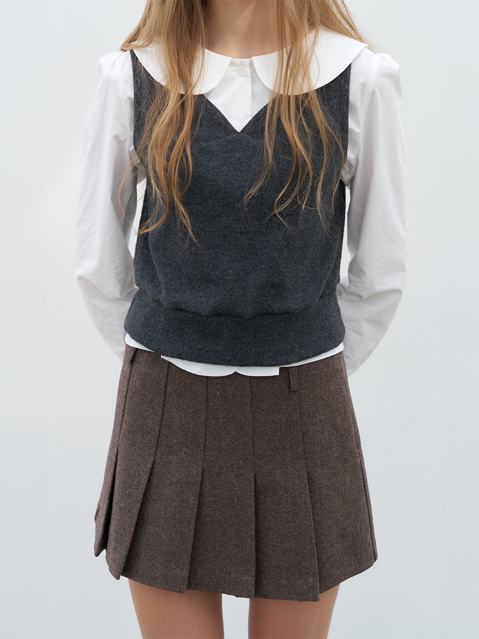 PLEATS MINI SKIRT_BROWN