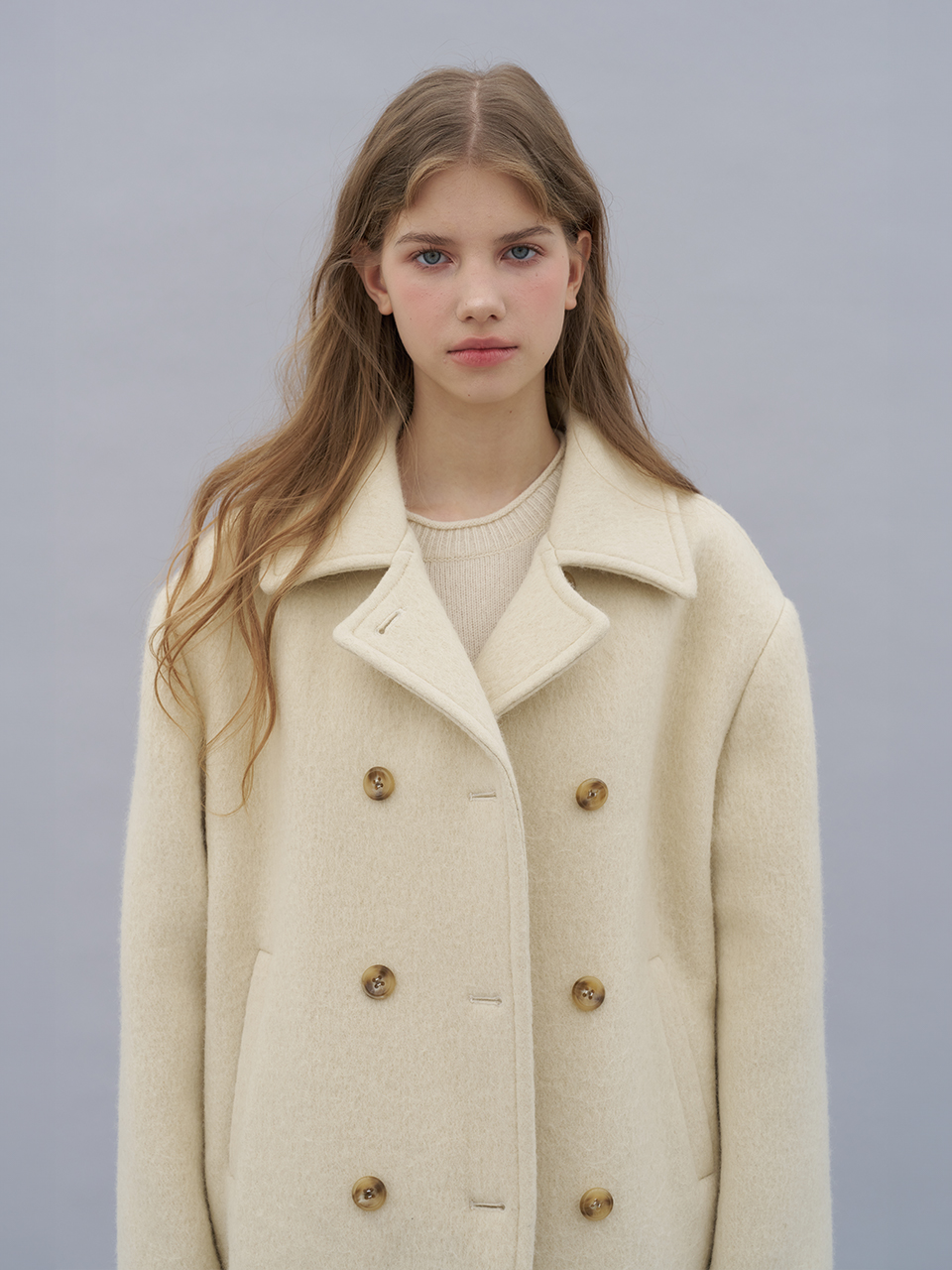 WOOL BLENDED DOUBLE BUTTON HALF COAT_CREAM