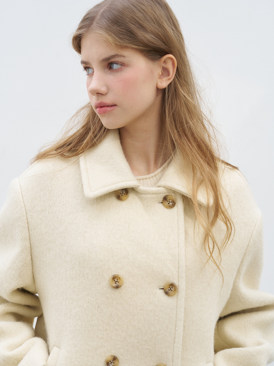 WOOL BLENDED DOUBLE BUTTON HALF COAT_CREAM