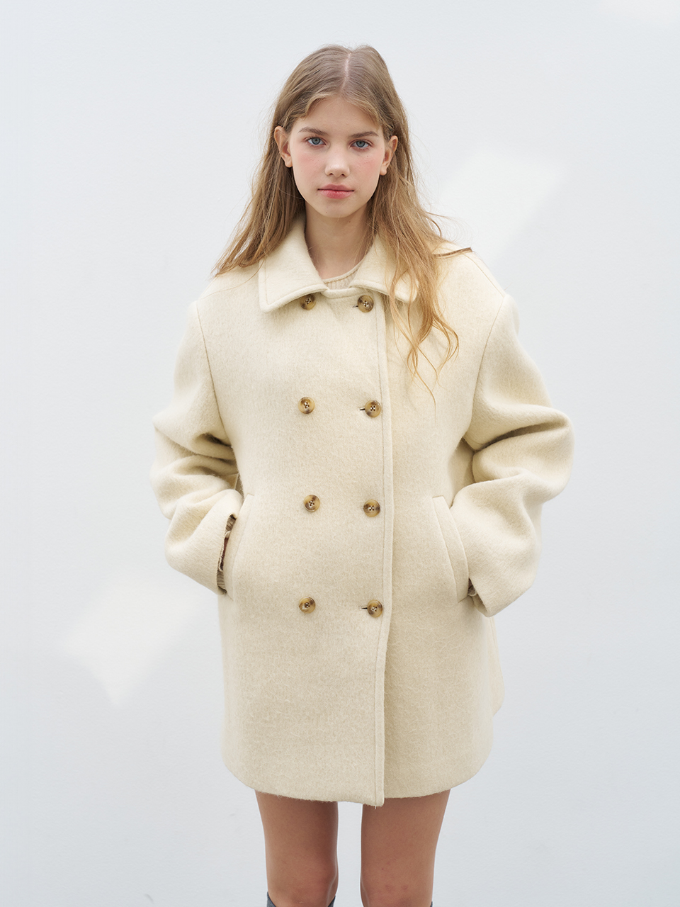 WOOL BLENDED DOUBLE BUTTON HALF COAT_CREAM