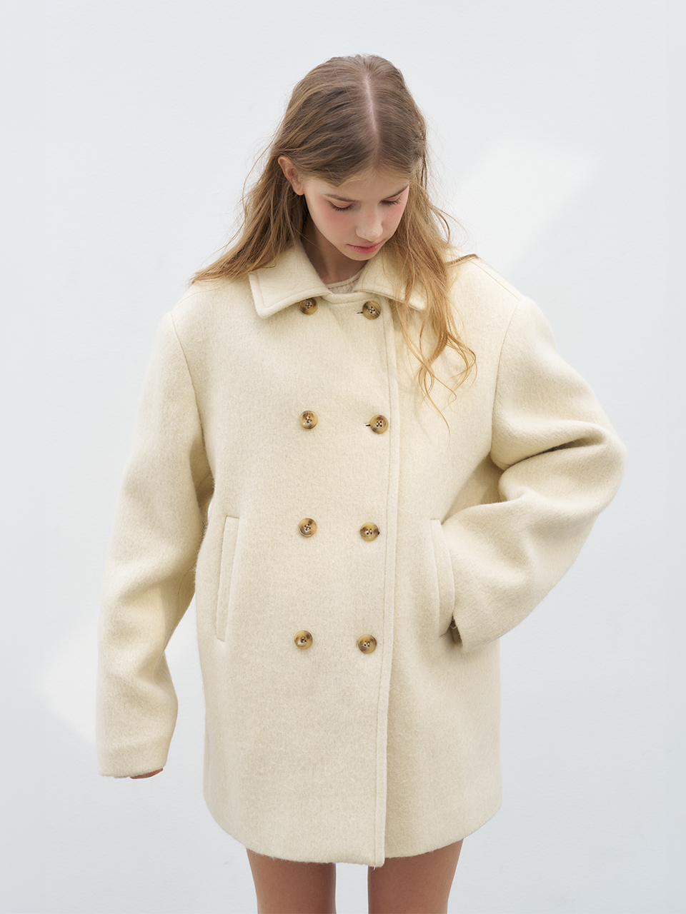 WOOL BLENDED DOUBLE BUTTON HALF COAT_CREAM