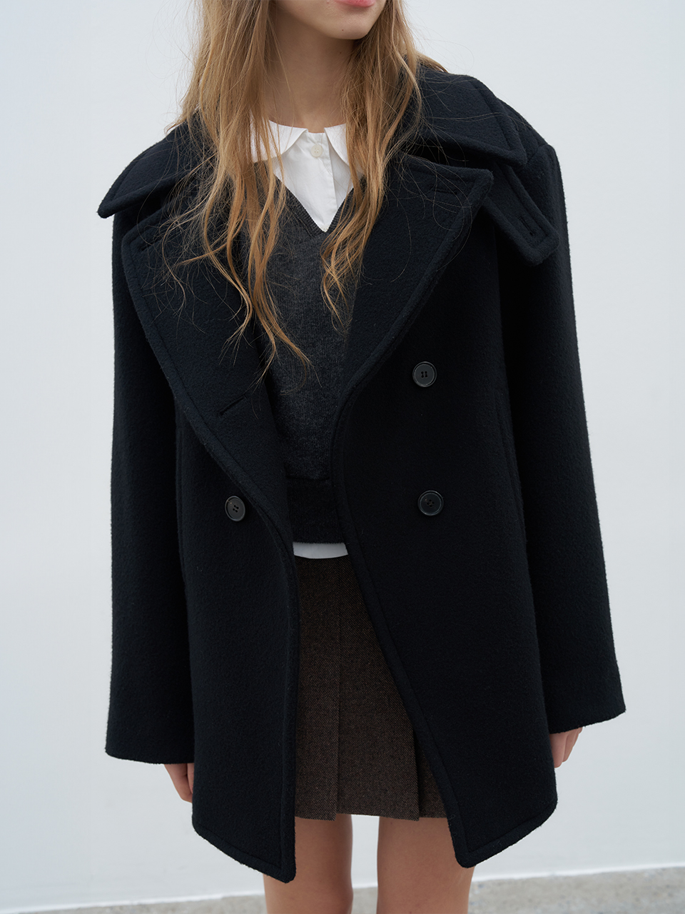 DOUBLE BREASTED BUTTON HALF COAT_BLACK