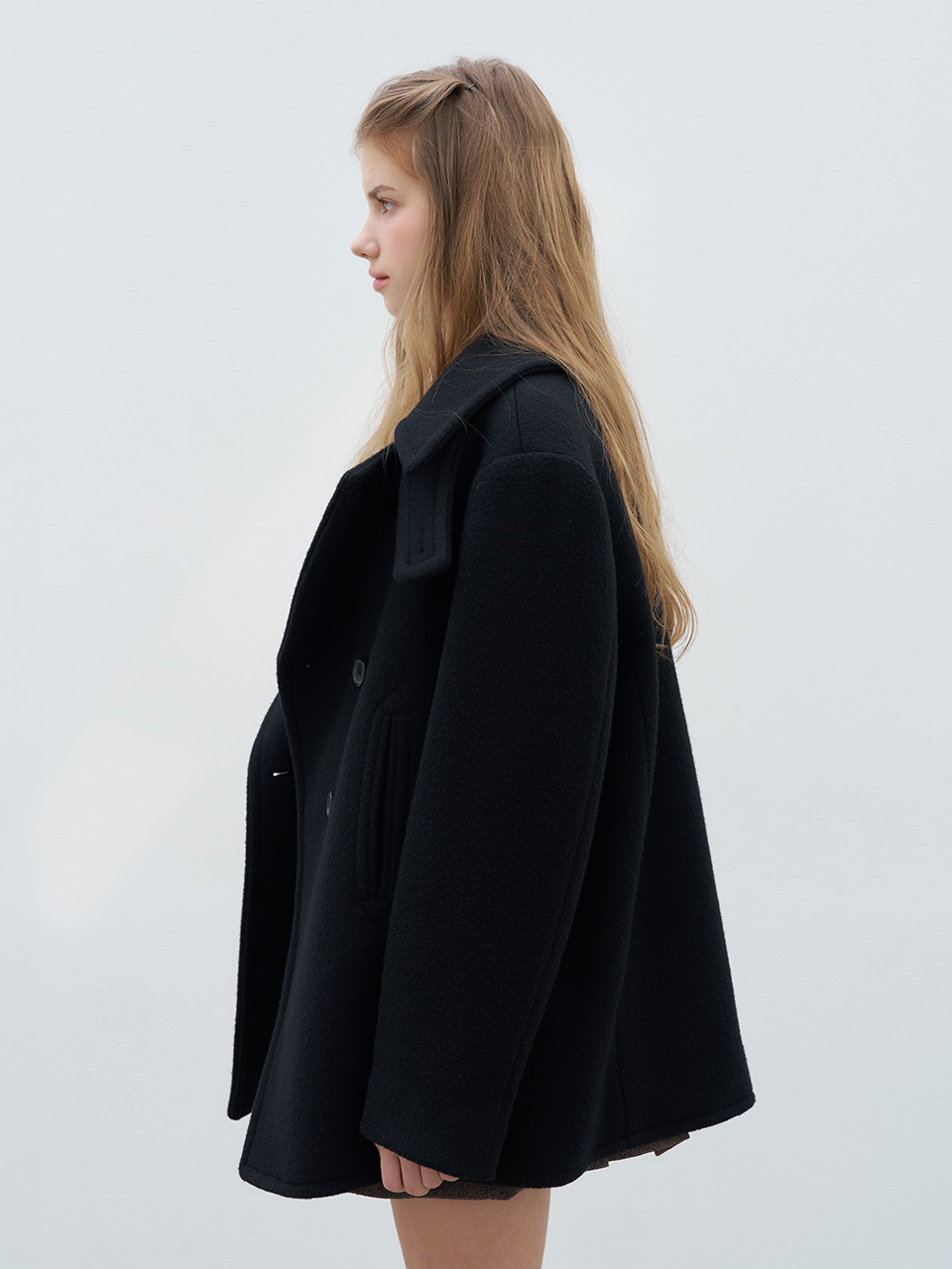 DOUBLE BREASTED BUTTON HALF COAT_BLACK