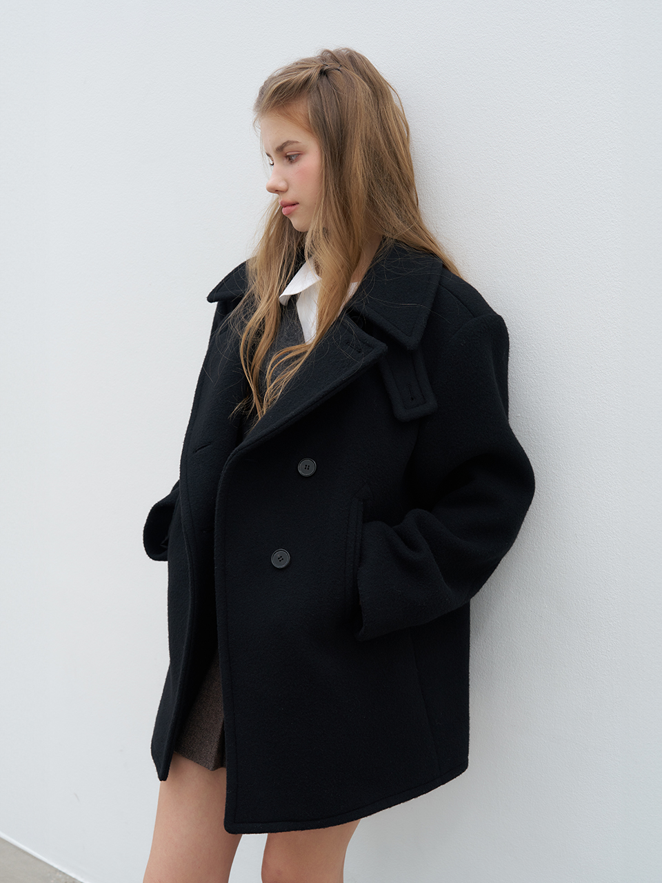DOUBLE BREASTED BUTTON HALF COAT_BLACK