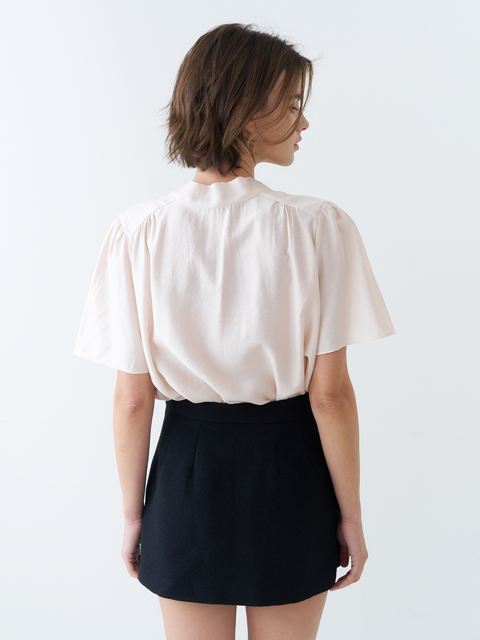 HALF SLEEVE TIE BLOUSE_PALE PINK