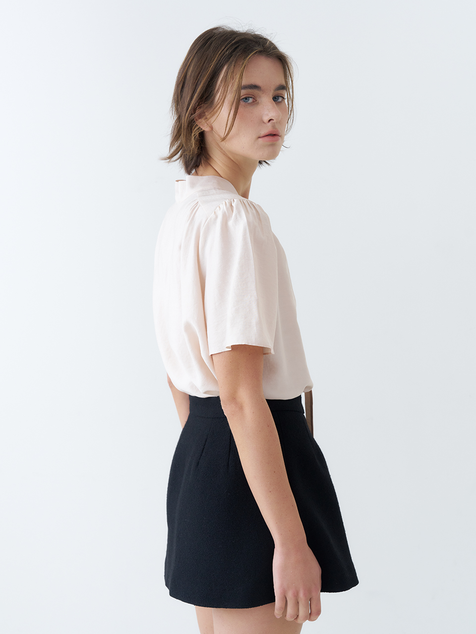 HALF SLEEVE TIE BLOUSE_PALE PINK