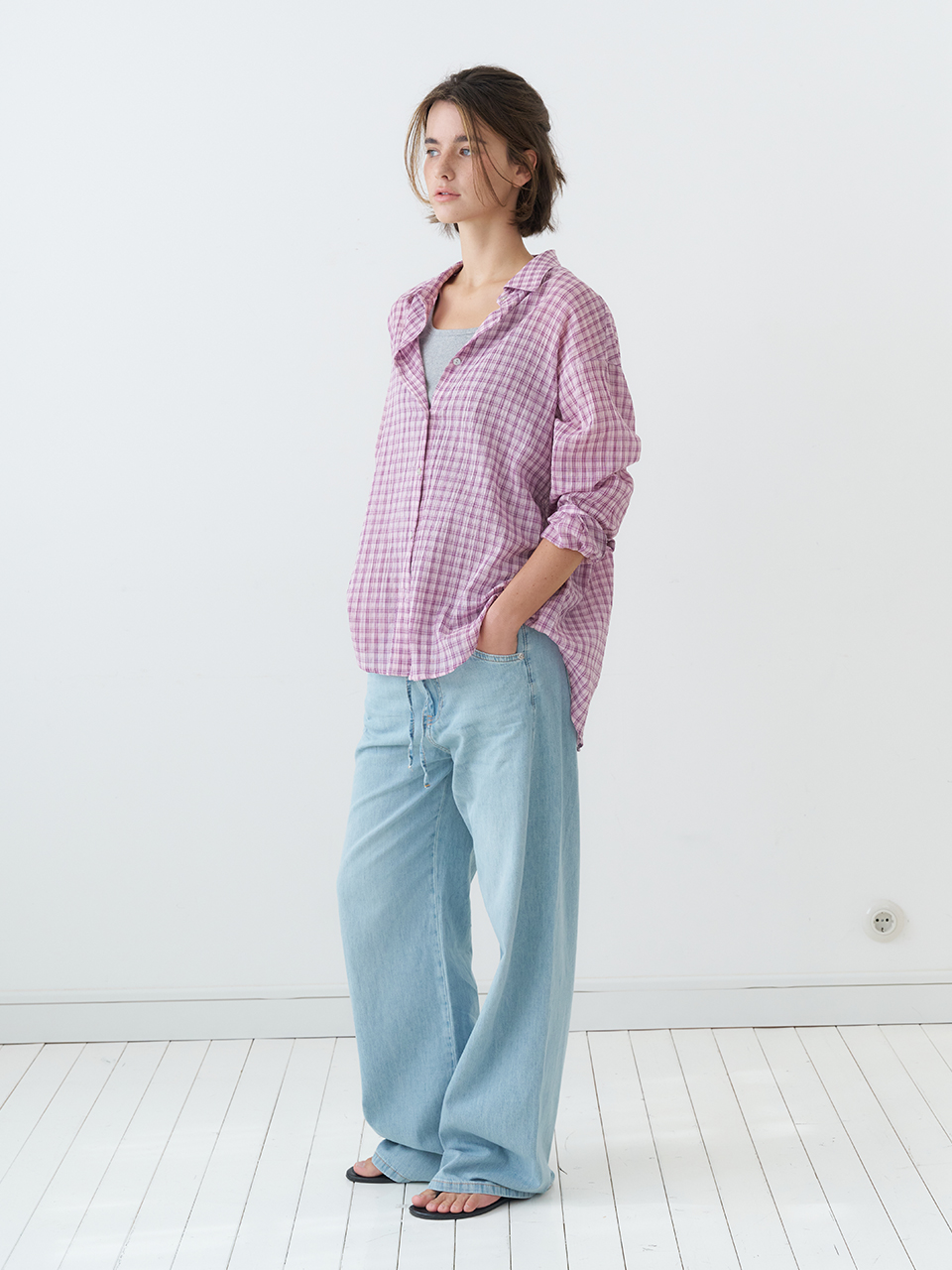 OVERFIT CHECK SHIRTS_PINK