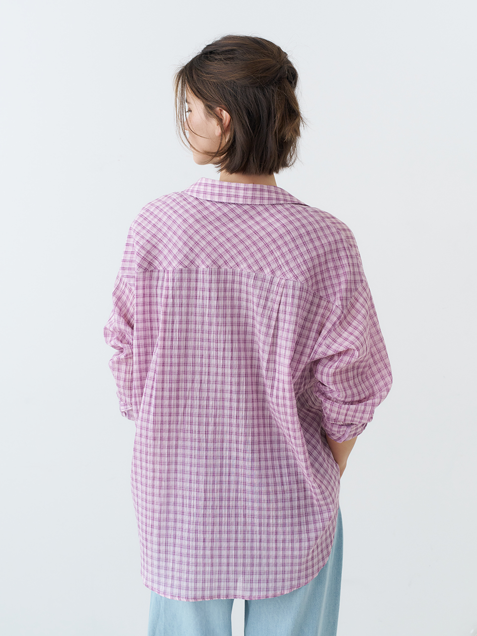 OVERFIT CHECK SHIRTS_PINK
